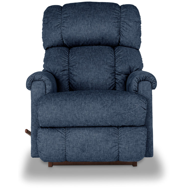 Navy Polyester Twill Manual Recliner with Brown Wood Legs