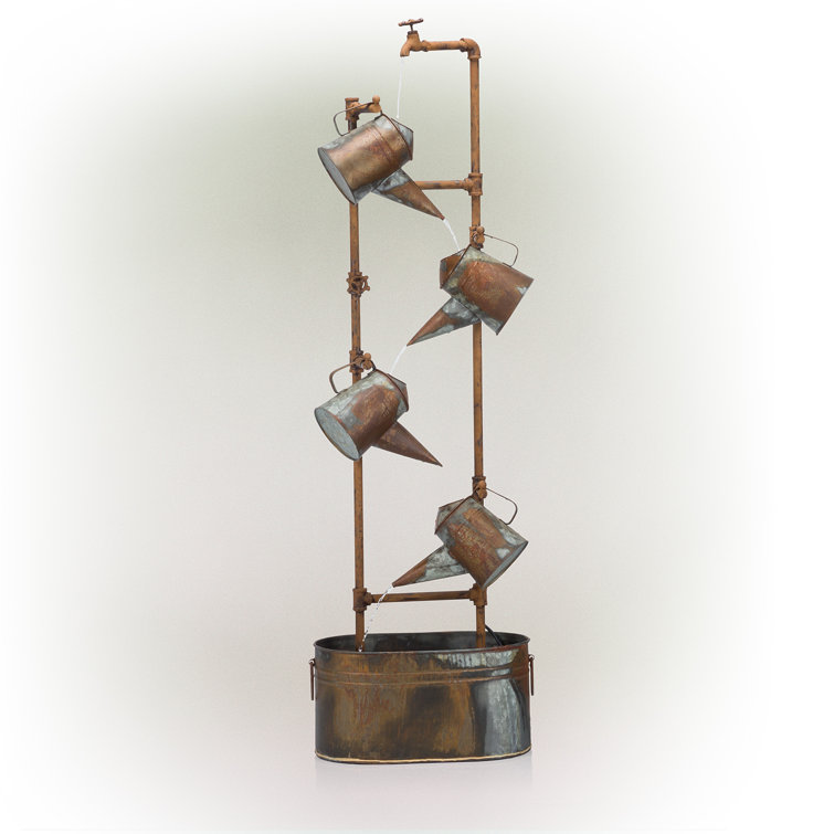 Rustic Silver Tiered Watering Can Floor Fountain