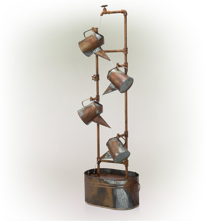 Rustic Silver Tiered Watering Can Floor Fountain