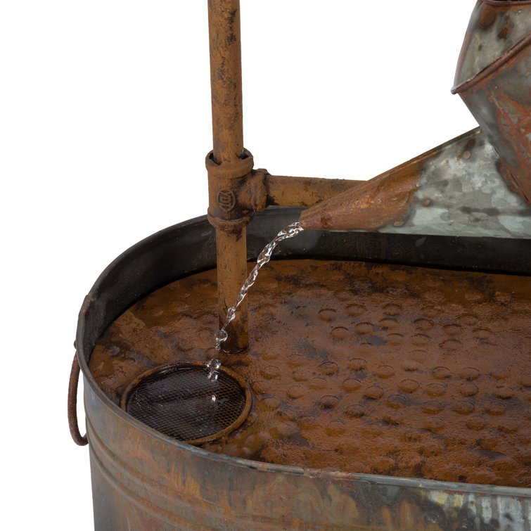 Rustic Silver Tiered Watering Can Floor Fountain