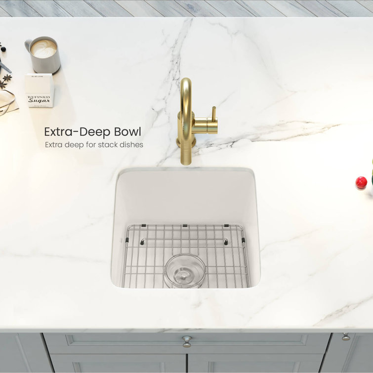 Cubic 18'' White Fireclay Undermount Single Bowl Kitchen Sink