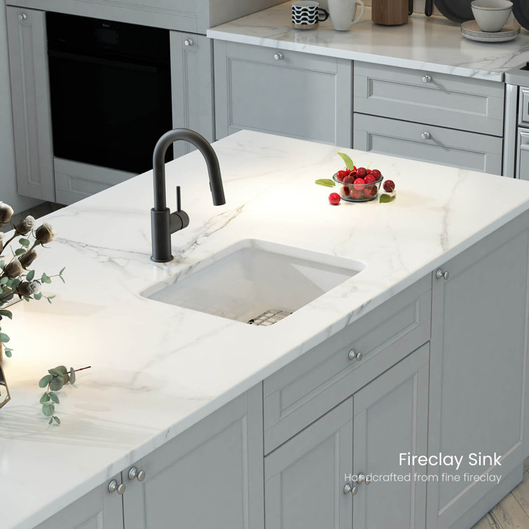 Cubic 18'' White Fireclay Undermount Single Bowl Kitchen Sink