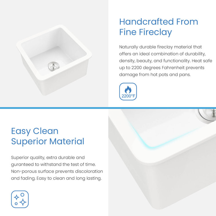 Cubic 18'' White Fireclay Undermount Single Bowl Kitchen Sink