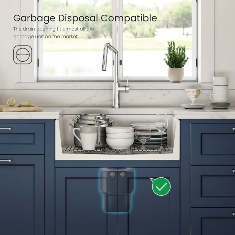 30" White Fireclay Farmhouse Kitchen Sink with Bottom Grid and Strainer