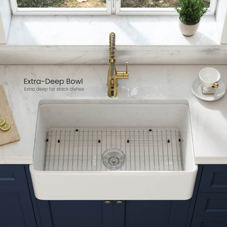 Pure White 33" Fireclay Single Bowl Farmhouse Kitchen Sink