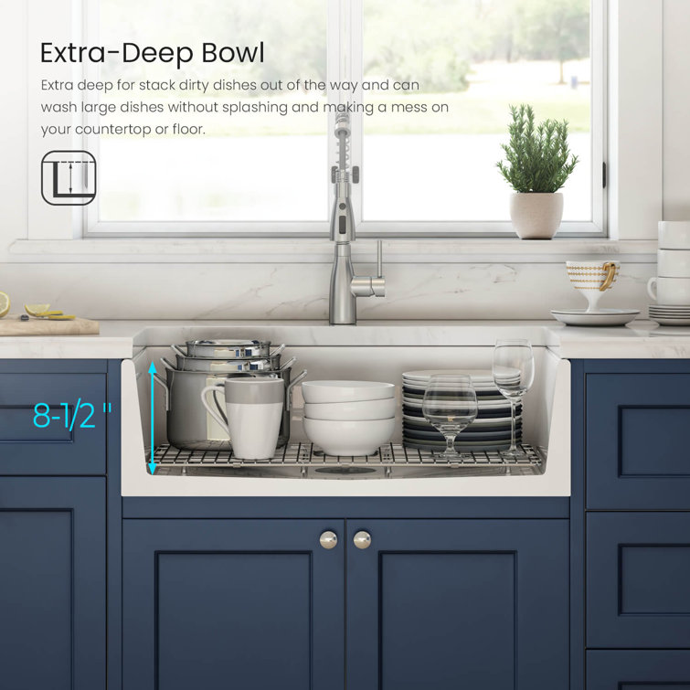 Pure White 33" Fireclay Single Bowl Farmhouse Kitchen Sink