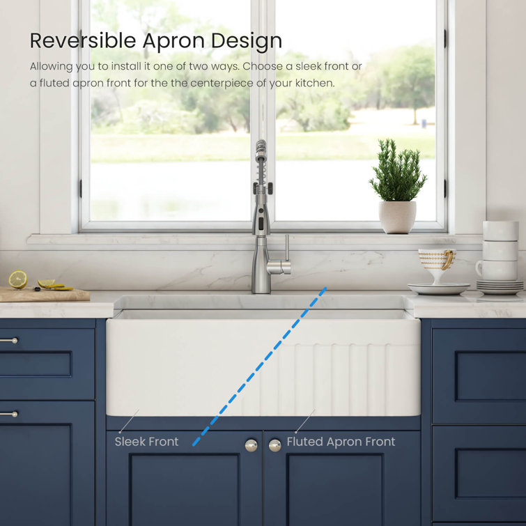 Elegant White Fireclay Farmhouse Kitchen Sink with Grid and Strainer