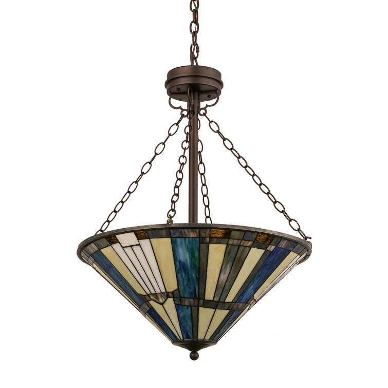 Beachfront Oceanic Blues 4-Light Mahogany Bronze & Glass Pendant