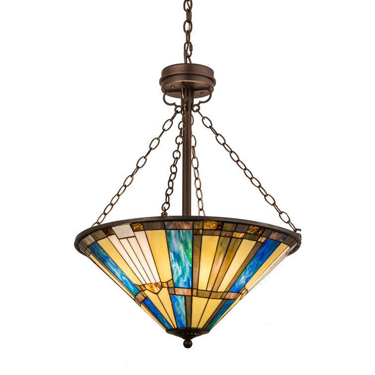 Beachfront Oceanic Blues 4-Light Mahogany Bronze & Glass Pendant