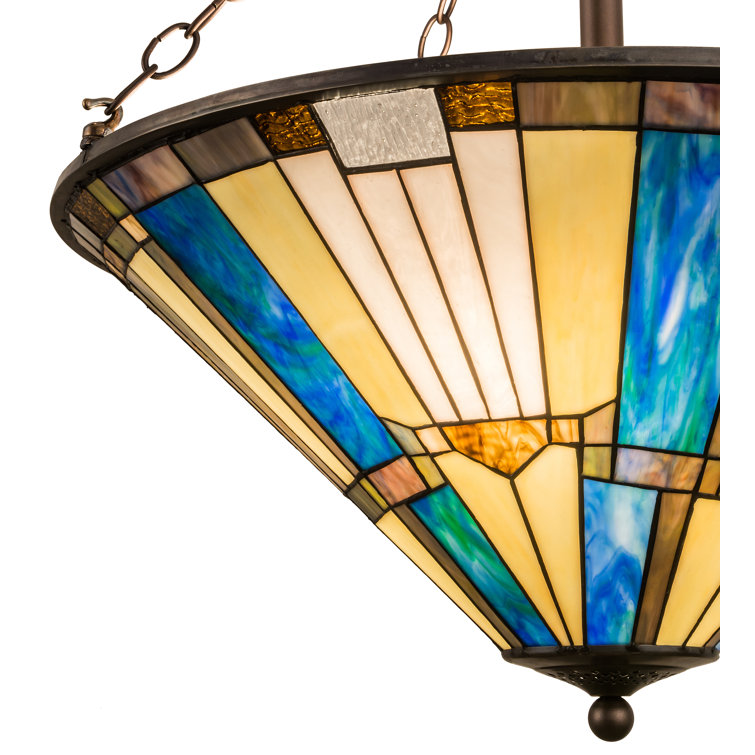 Beachfront Oceanic Blues 4-Light Mahogany Bronze & Glass Pendant