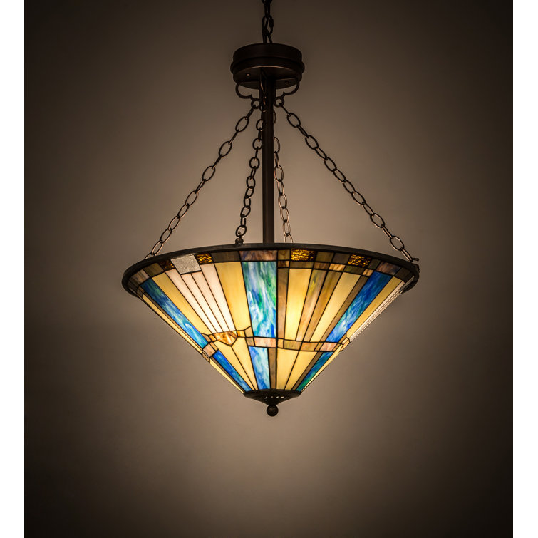 Beachfront Oceanic Blues 4-Light Mahogany Bronze & Glass Pendant