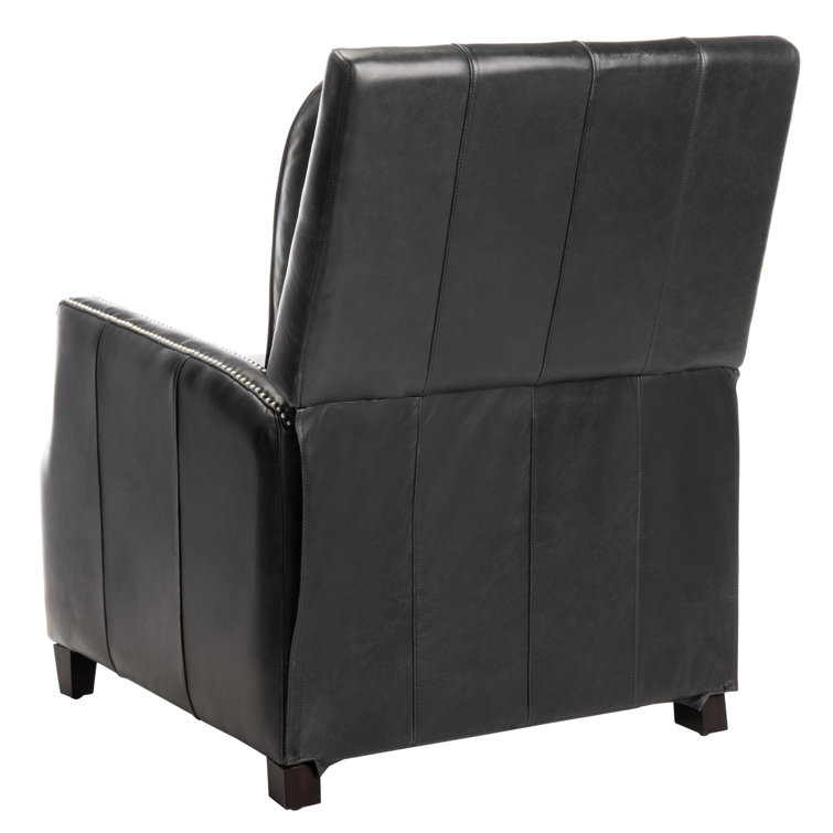 Black Leather Recliner with Wood Legs and Nailhead Trim