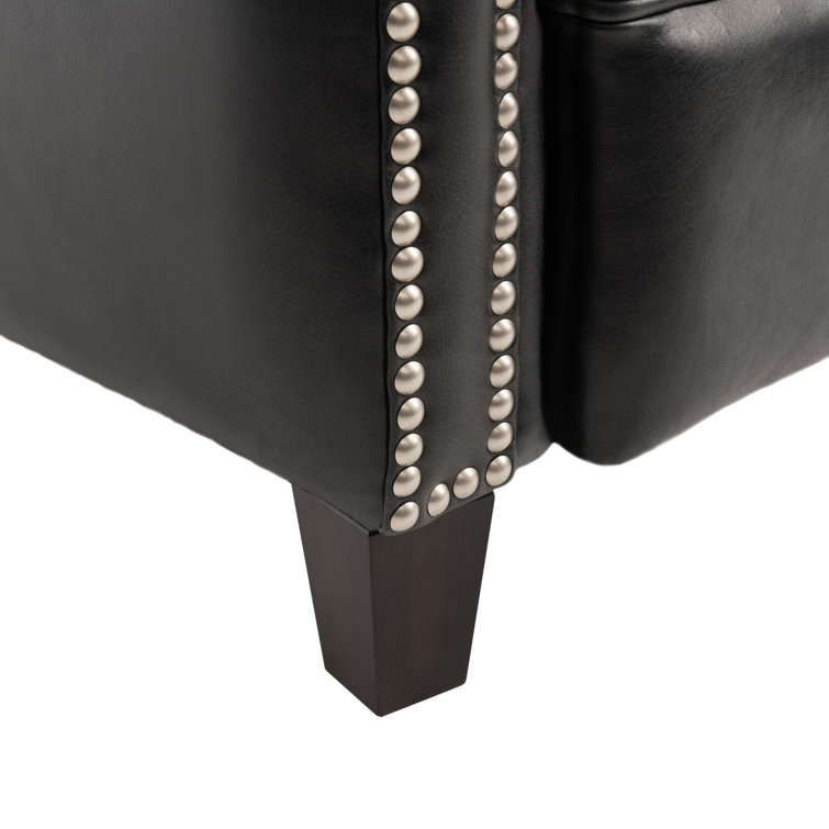 Black Leather Recliner with Wood Legs and Nailhead Trim