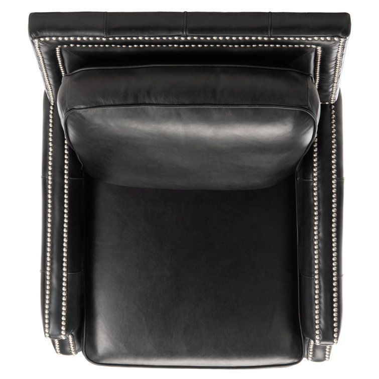 Black Leather Recliner with Wood Legs and Nailhead Trim