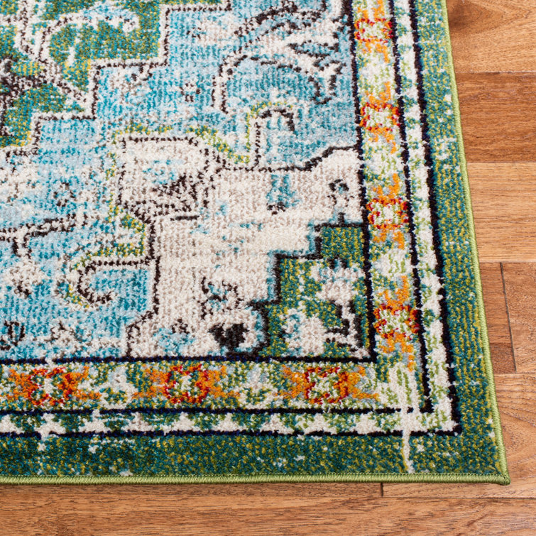 Madison Green and Turquoise Hand-Knotted Runner Rug