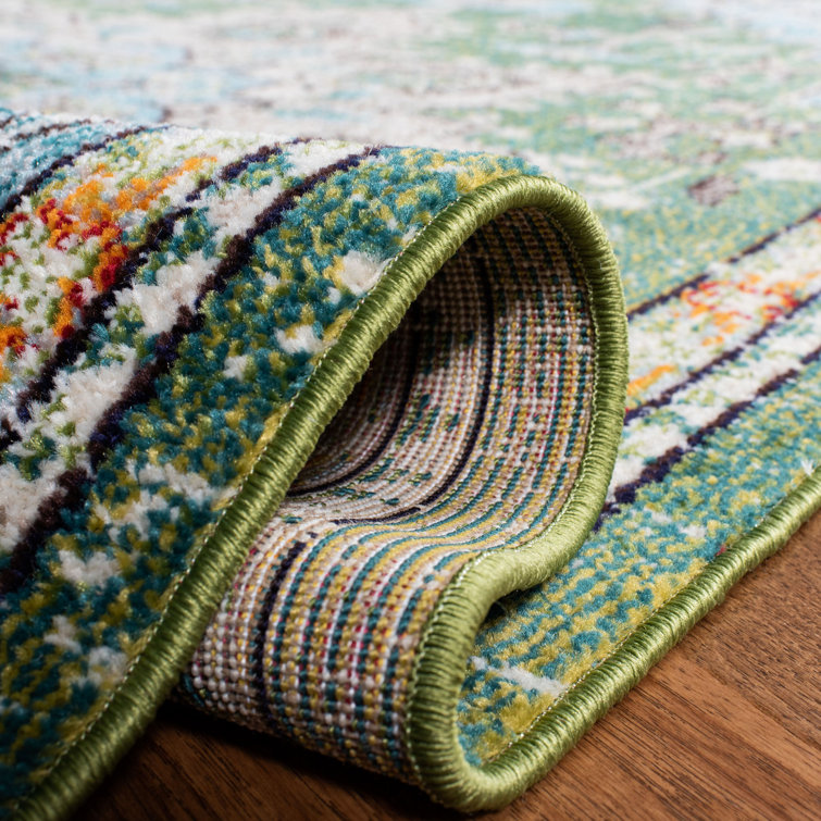Madison Green and Turquoise Hand-Knotted Runner Rug