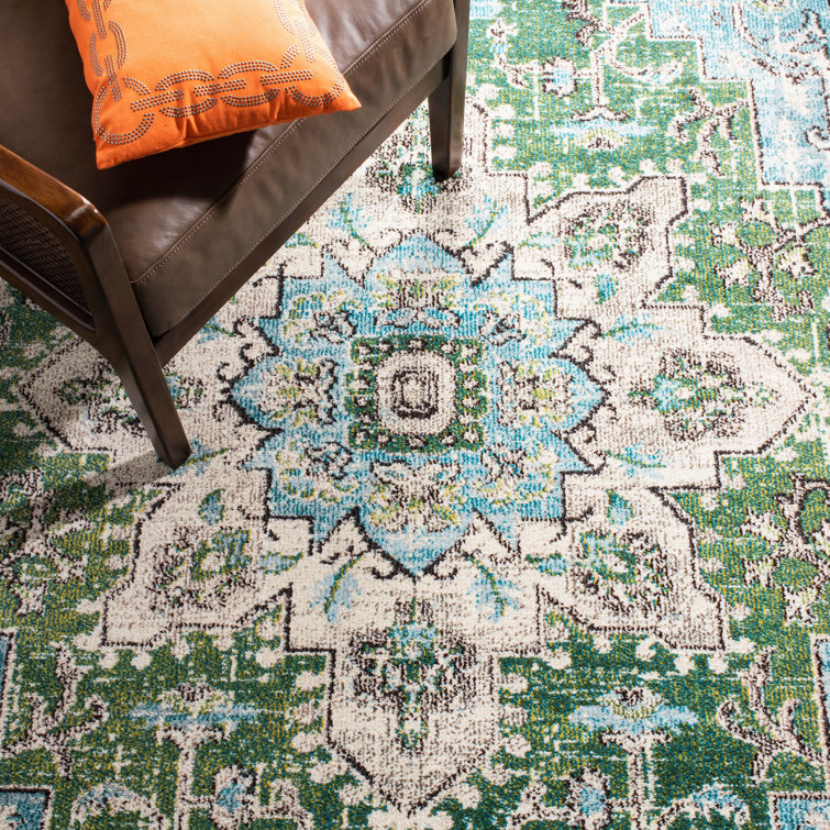 Madison Green and Turquoise Hand-Knotted Runner Rug