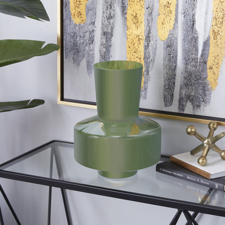 12'' Green Glass Abstract Table Vase