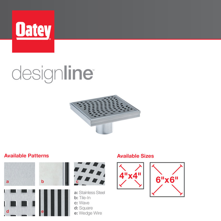 4" x 4" Stainless Steel Square Shower Drain with Grate