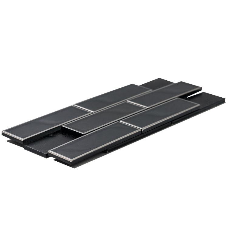 Athena Black 12'' x 12'' Glass Brick Joint Mosaic Tile