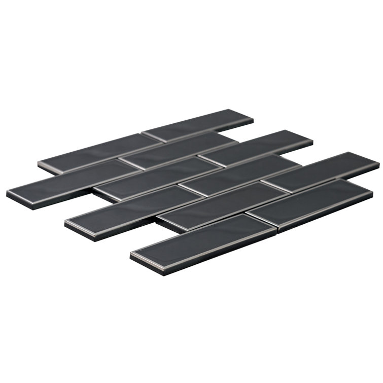 Athena Black 12'' x 12'' Glass Brick Joint Mosaic Tile