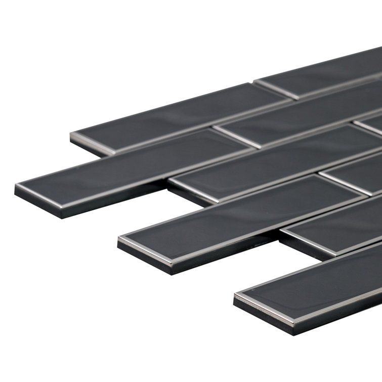 Athena Black 12'' x 12'' Glass Brick Joint Mosaic Tile