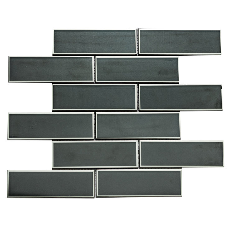 Athena Black 12'' x 12'' Glass Brick Joint Mosaic Tile