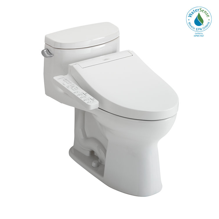 White Elongated One-Piece Toilet with Bidet Seat