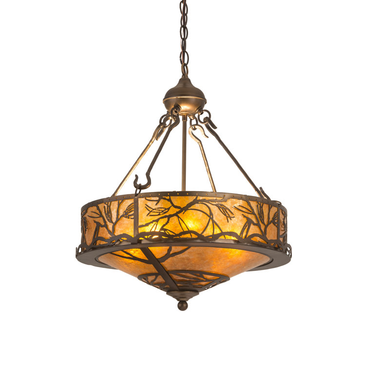 Antique Copper Branches Inverted Pendant with Amber Mica Shade