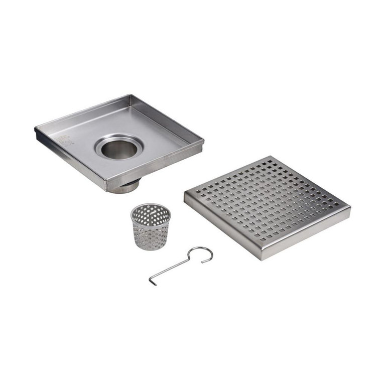 4" x 4" Stainless Steel Square Shower Drain with Grate