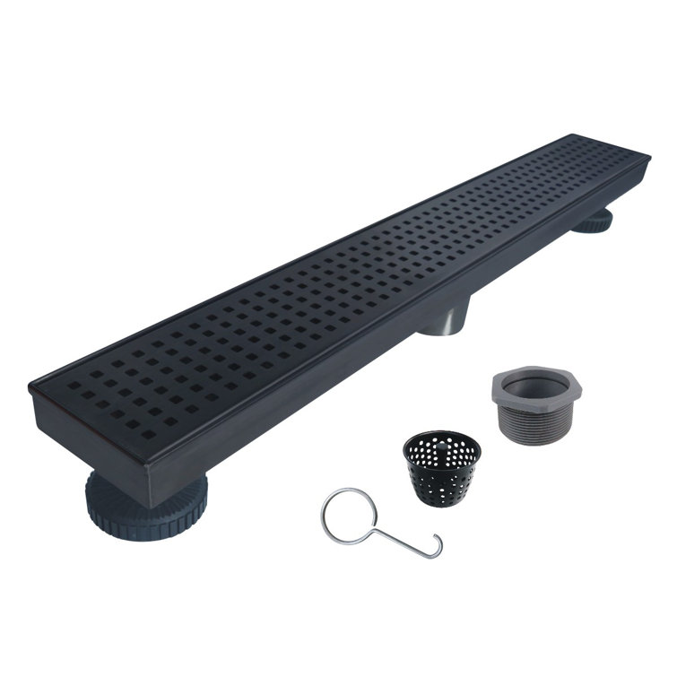 32'' Matte Black Stainless Steel Linear Shower Drain with Square Pattern Cover