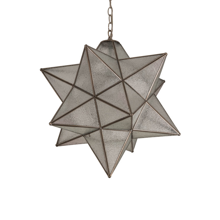 Elegant Moravian Star Brushed Nickel Pendant with Clear Seedy Glass