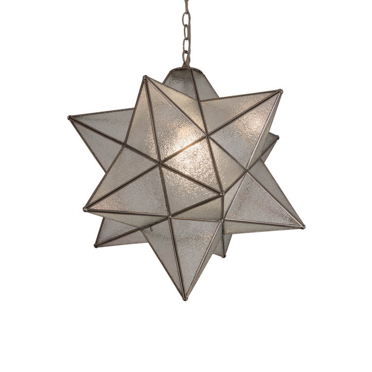 Elegant Moravian Star Brushed Nickel Pendant with Clear Seedy Glass