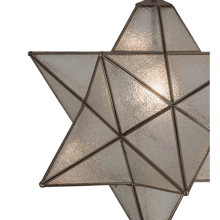 Elegant Moravian Star Brushed Nickel Pendant with Clear Seedy Glass