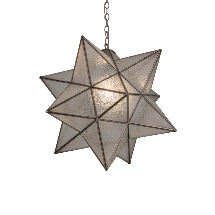 Elegant Moravian Star Brushed Nickel Pendant with Clear Seedy Glass