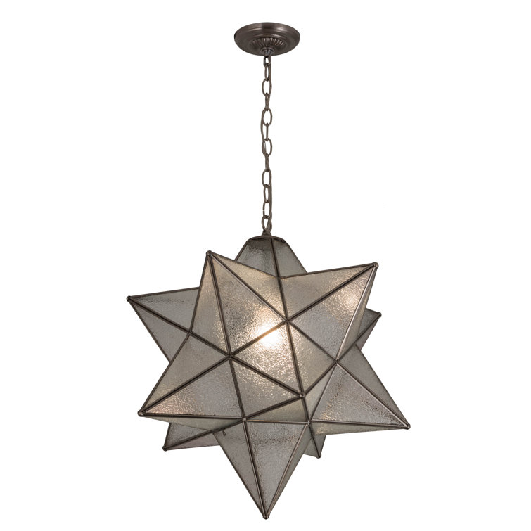 Elegant Moravian Star Brushed Nickel Pendant with Clear Seedy Glass