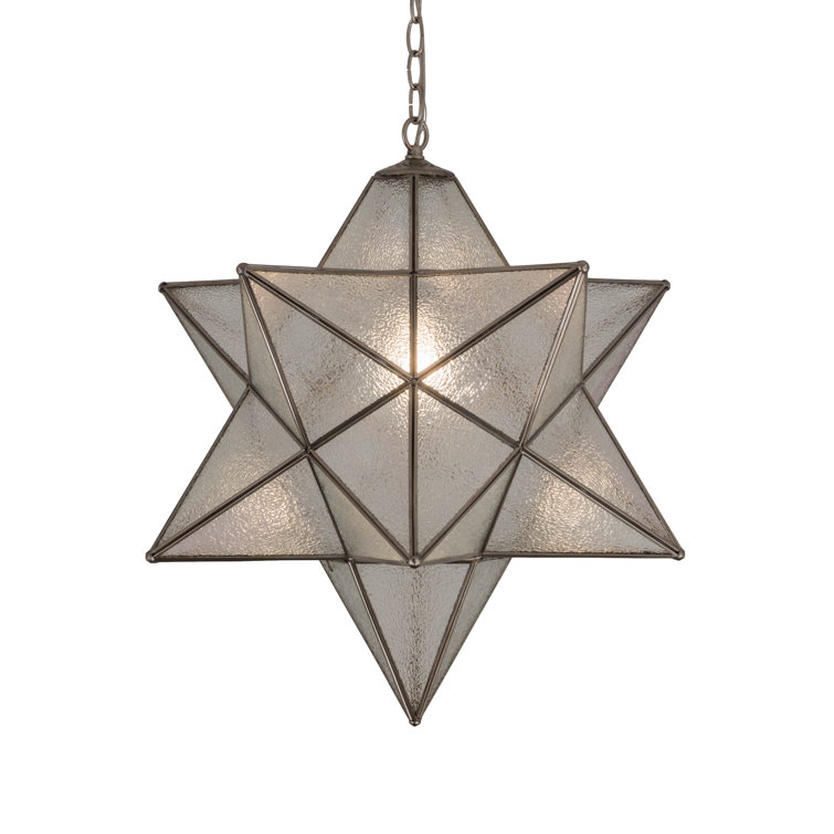 Elegant Moravian Star Brushed Nickel Pendant with Clear Seedy Glass