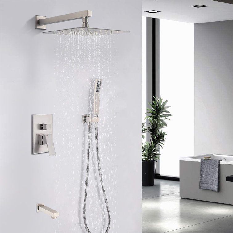 Brushed Nickel Wall Mounted Rainfall Shower System with Handheld
