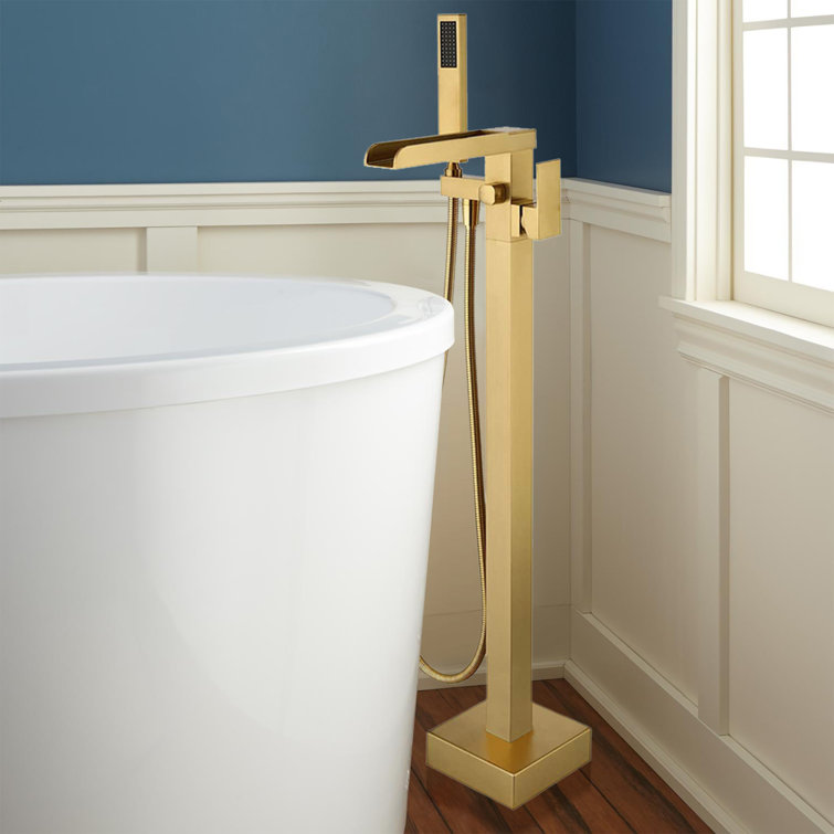 Brushed Gold Freestanding Tub Faucet with Hand Shower