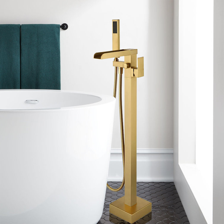 Brushed Gold Freestanding Tub Faucet with Hand Shower