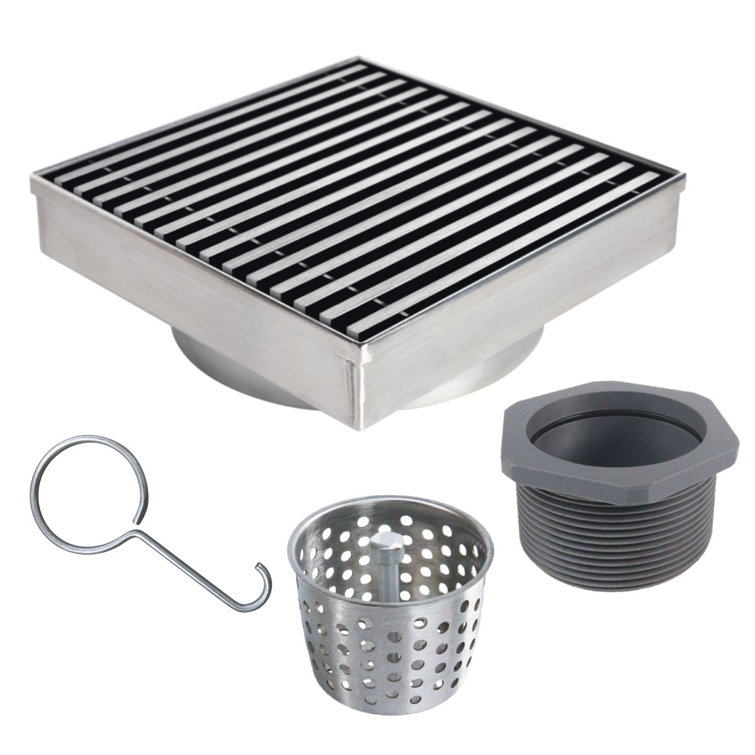 8'' Square Stainless Steel Shower Drain with Linear Grate