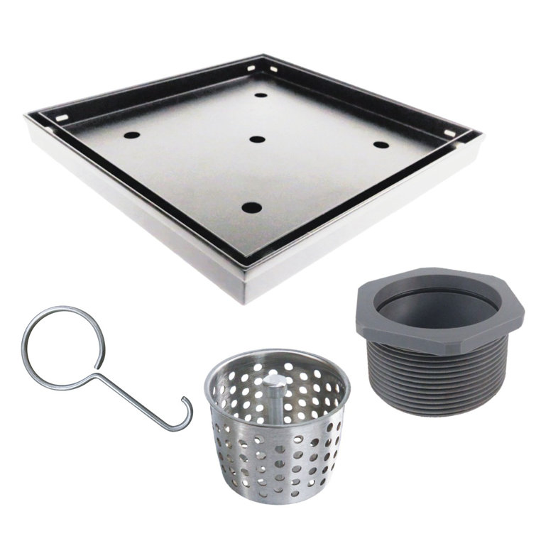 4'' Stainless Steel Square Shower Drain with Tile Insert Cover