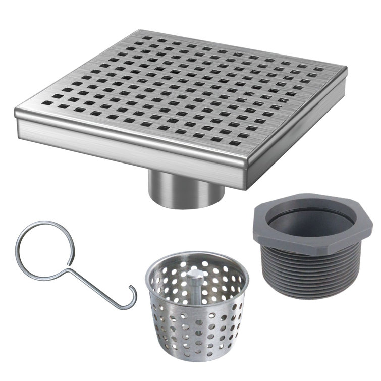 6'' Stainless Steel Square Shower Drain with Square Pattern Cover