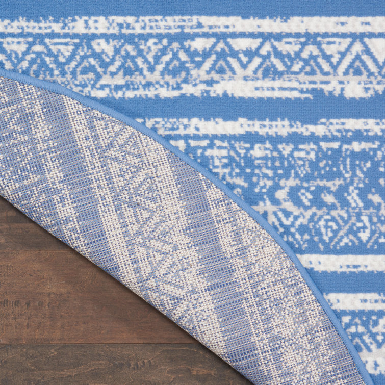 Light Blue Ivory Geometric 8' x 10' Synthetic Area Rug