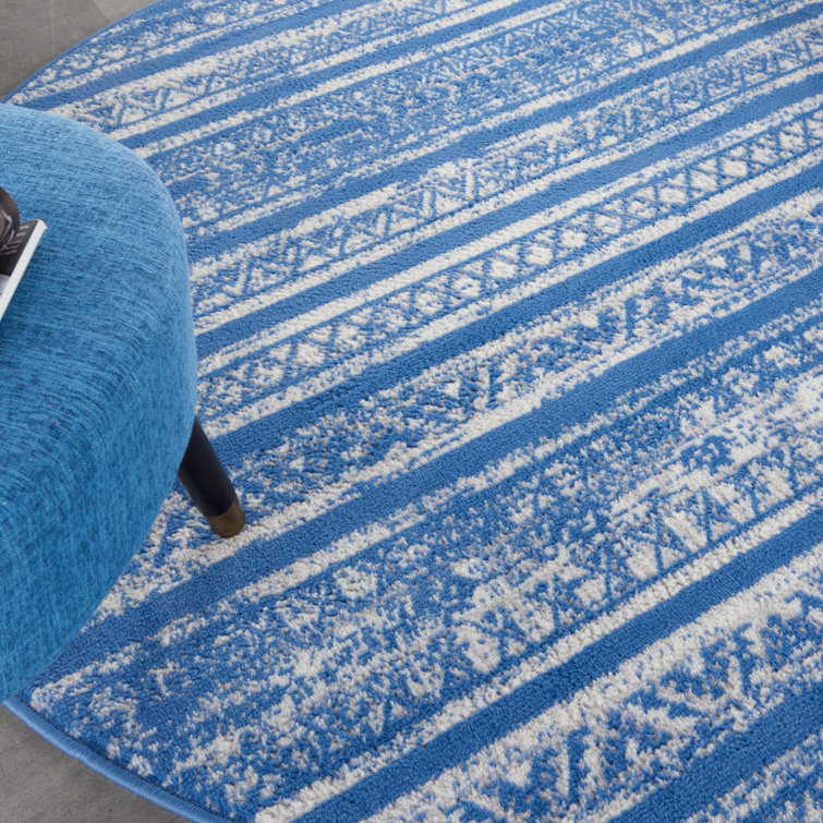 Light Blue Ivory Geometric 8' x 10' Synthetic Area Rug