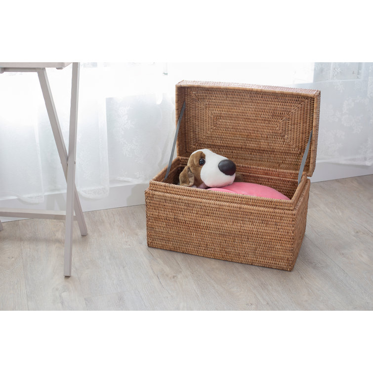 Honey Brown Hand-Woven Rattan Lift Lid Storage Trunk
