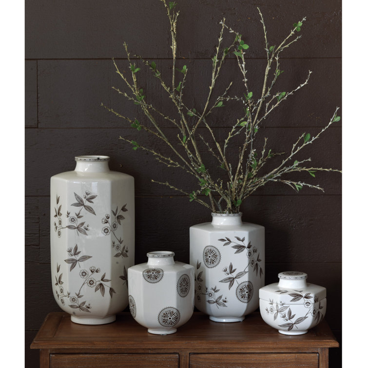 Temba White and Brown Ceramic Porcelain Table Vase
