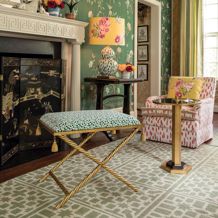 Madcap Cottage Gold Leaf Cross Base Accent Stool