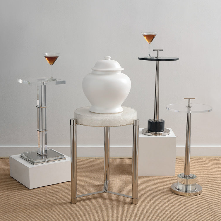 Black Nickel Round Glass Pedestal End Table