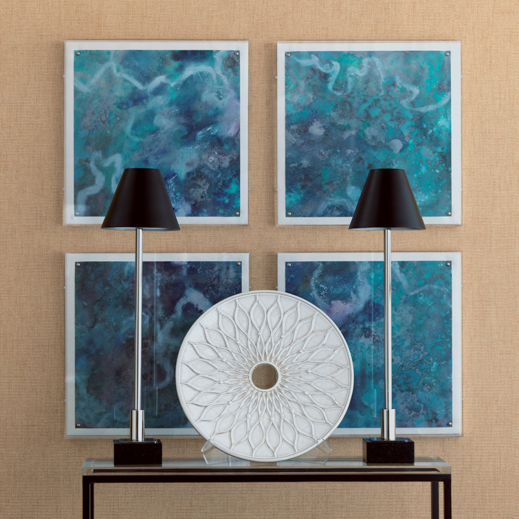 Nickel Buffet Lamp Set with Black Granite Base